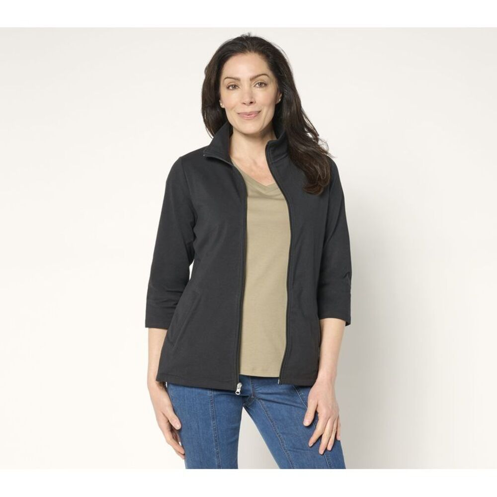 Gloria Vanderbilt Women's Petite Jacket P2XS Denim & Co. Duo Sleeve Black